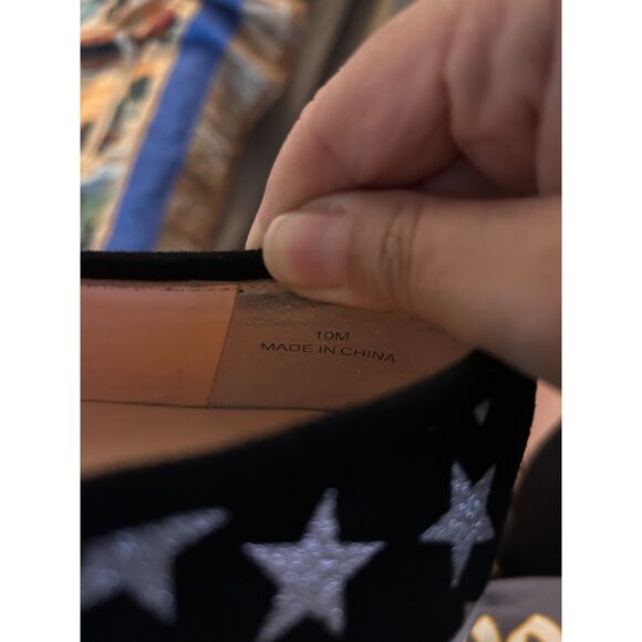 Kate Spade 10 Liberty Metallic Star Slip On Sneaker Black Silver Glitter - Picture 2 of 6